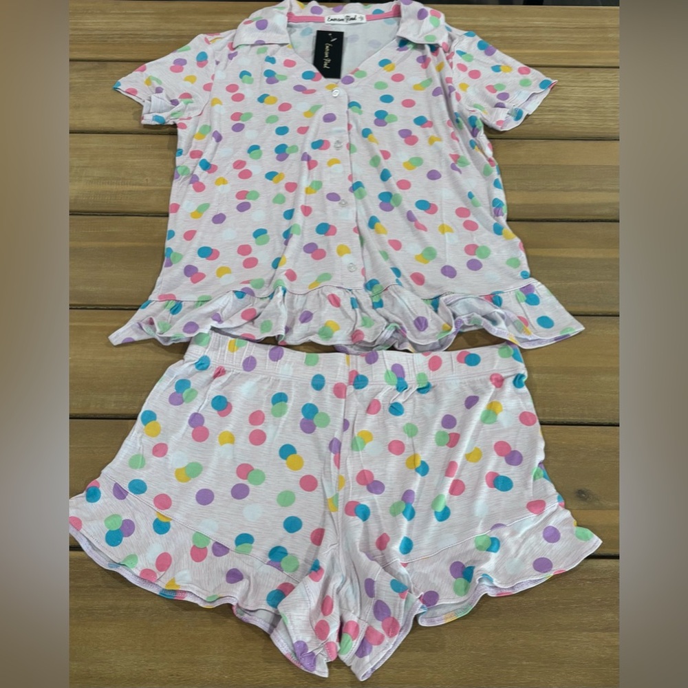 NWT Emerson Road Vonnie Dots Ballerina Space Dye Peplum Pajama Set Small Casual